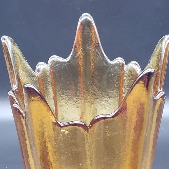 Vintage MCM Viking Glass Stretched Lotus Vase Amber Gold Mid-Century Mo… - Picture 2 of 7